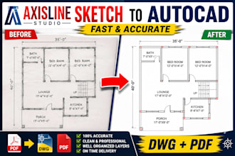 redraw floor plan from sketch pdf image to autocad