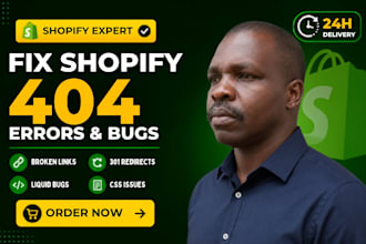 fix shopify 404 errors, 301 redirects, broken links and shopify bugs