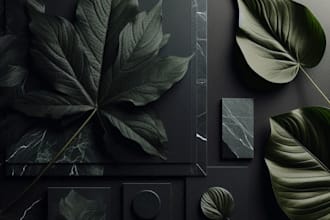 create botanical, minimalist moodboards with clean studio aesthetics