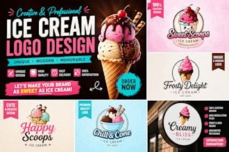 premium ice cream logo design for shops, cafes and brands