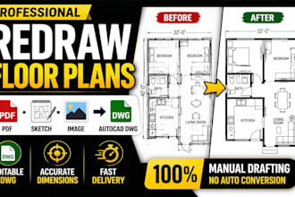 redraw floor plans and convert pdf to autocad dwg