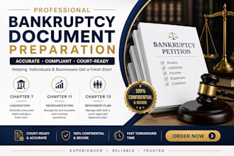 prepare court ready bankruptcy documents for chapter 7, 11 and 13
