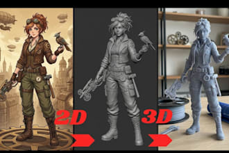 turn 2d image to 3d character printable 3mf, stl file for 3d printing