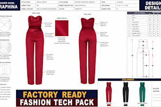 design dress corset jumpsuits skirts womenswear tech pack for manufacturing