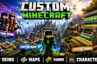 design custom minecraft skins, minecraft map, characters, minecraft farms