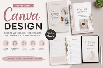 design a canva ebook, workbook, lead magnet, pdf journal or digital planner
