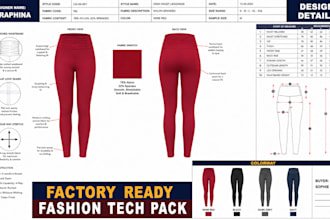 create leggings gym jacket short activewear gym wear tech pack for manufacturing