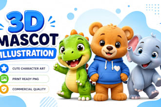 create cute 3d cartoon mascot illustration for tshirt