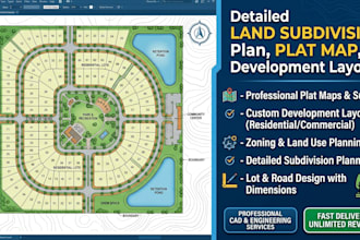 design a detailed land subdivision plan,  plat map, development layouts