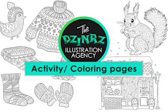 draw colouring book and activity pages for kids