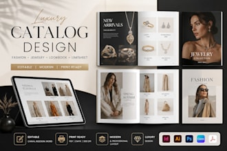 design editable luxury fashion lookbook, jewelry catalog and product linesheet