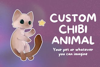 draw any animal or your pet in cute chibi style