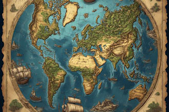 draw fantasy map or ship illustration with cool details