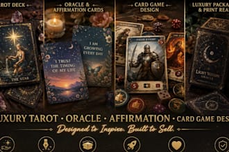 design luxury tarot, oracle, affirmation card deck and card game for kickstarter