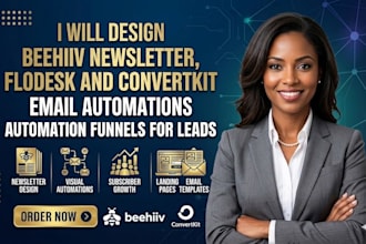 design beehiiv newsletter flodesk and convertkit email automations landing page