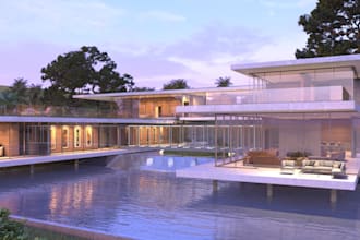 redesign villa door glass design, beach house, pool area,v ray,3d rendering, cgi