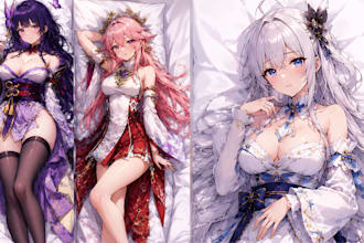 draw custom dakimakura design, anime body pillow art oc sfw waifu illustration