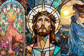 make design classic stained glass art mosaic logo character illustration art