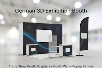 german 3d exhibition booth, trade show booth graphics, booth wall, popup banner