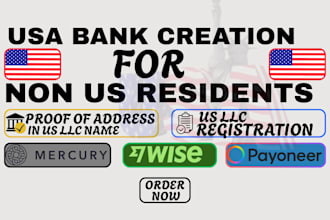 create business USA bank for llc owner, mercury, wise, payoneer US bank creation