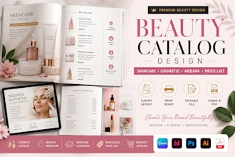 design editable cosmetic catalog, medspa brochure and product price list