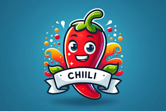 create drawing cartoon chili pepper mascot logo with text with any file
