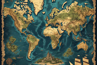 draw fantasy map or ship illustration with cool details