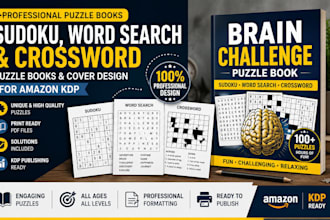 create sudoku, word search, crossword puzzle books, cover design for amazon KDP