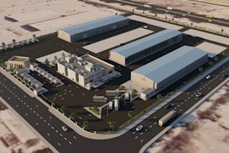 renovate 3d warehouse building, factory production,manufacturing plant rendering