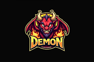 do unique devil dragon demon mascot logo 1 day