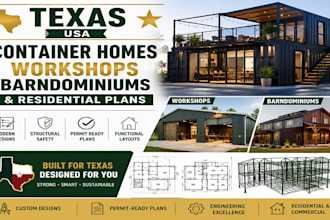design texas USA container homes, workshops, barndominiums and residential plans