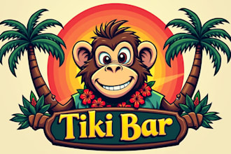 design a monkey tiki bar mascot logo 1 day