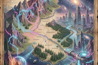 illustrate medieval fantasy and sci fi maps