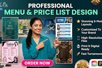 design salon, spa, gym, and restaurant menu or price list
