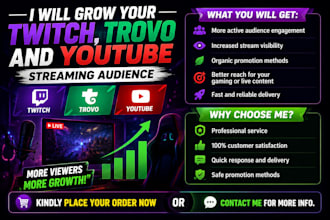 grow your twitch, trovo and youtube streaming audience