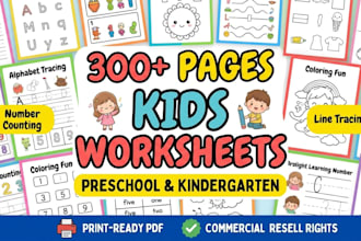 provide a 300 preschool kids worksheets bundle