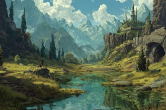 create detailed fantasy and natural landscape art