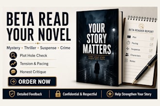 beta read mystery, thriller, suspense or crime novel for plot holes and tension