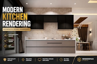 create photorealistic modern kitchen interior renders