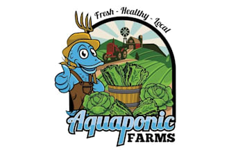 design modern farmer fish character mascot logo