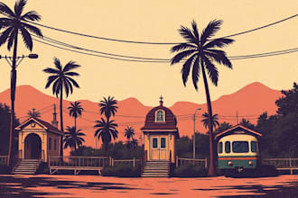 create vintage retro line art illustration
