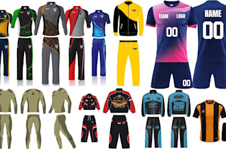 do custom 2d, 3d sports team uniform and fitness apparel mockups with tech packs