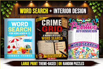 create word search activity book pages with paperback cover for KDP