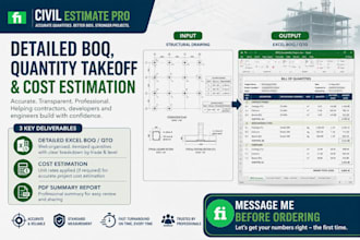 prepare detailed boq, quantity takeoff and cost estimation