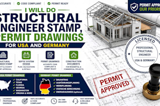 do structural engineer stamp, permit drawings for USA and germany
