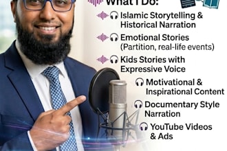 do cinematic urdu and english voiceover for stories, documentaries and ad