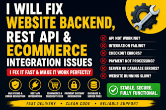 fix website backend, rest api integration and ecommerce integration issues