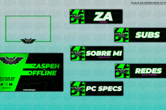 design a professional twitch, overlay, panels, screens
