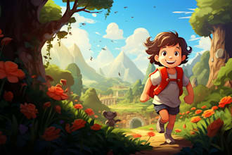 digitally paint colourful children book illustration