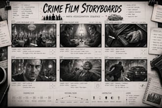 create cinematic film storyboard illustrations for movies and short films